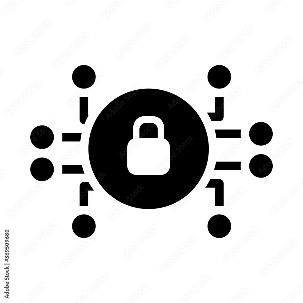 Poster computing code with padlock icon, silhouette style
