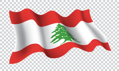 Lebanon flag wave 3D vector on checkered pattern background illustration.
