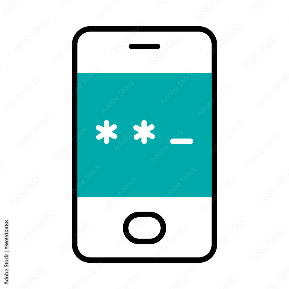 Poster cyber security concept, smartphone with password code on screen, half line half color style