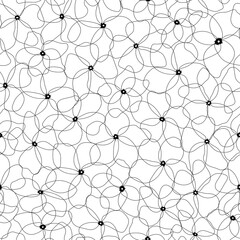 Seamless pattern of with a black linear flower on a white background , vector illustration .