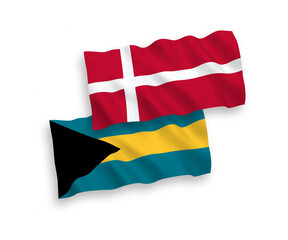 Flags of Denmark and Commonwealth of The Bahamas on a white background