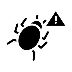 cyber security concept, bug wth warning sign icon, silhouette style