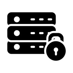 cyber security concept, data base routers and padlock icon, silhouette style