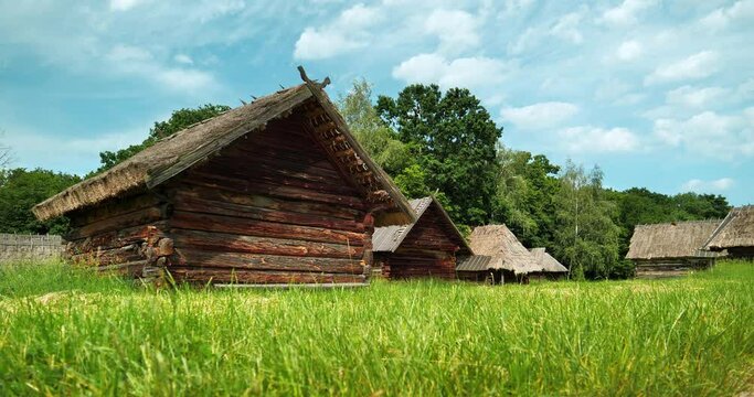 Old village with wooden houses