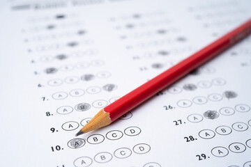 Answer sheets with Pencil drawing fill to select choice, education concept