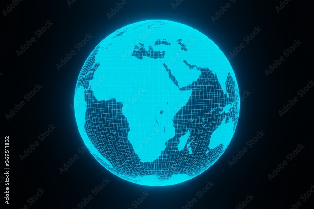 Poster futuristic digital planet earth glow hologram rotating global network concept 3d rendering