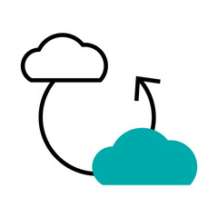 cyber security concept, storage clouds and sync arrow, half line half color style