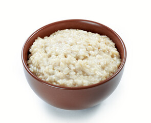 oatmeal  in ceramic bowl isolated white background