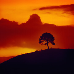 sunset sky with tree