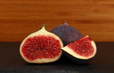 Close up ripe fig fruits on table