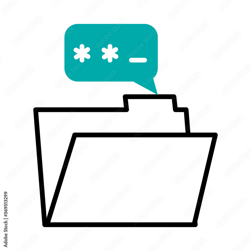 Poster cyber security concept, file folder with speech bubble with password, half line half color style