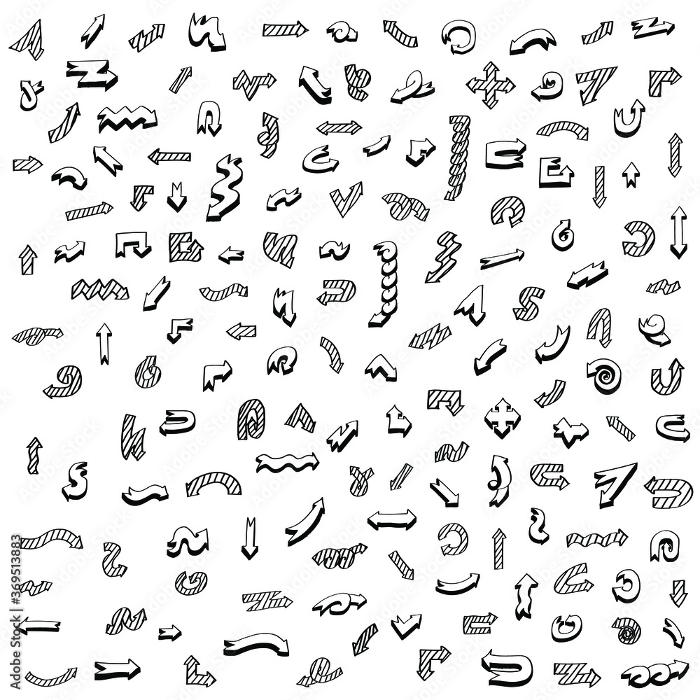 Aufkleber abstract set black collection hand drawn different arrows elements vector design sketch style doodle