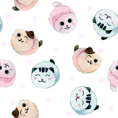 Seamless pattern with cute kittens