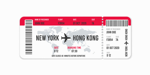 Realistic airline ticket design with passenger name. Vector illustration