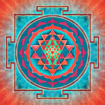 Sri Yantra Chakra Mandala - Acrylmalerei Effekt
