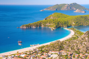 Fototapeta premium oludeniz lagoon in sea landscape view of beach, Turkey