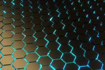Abstract background with hexagons. Futuristic technology honeycomb mosaic. 3D render illustration