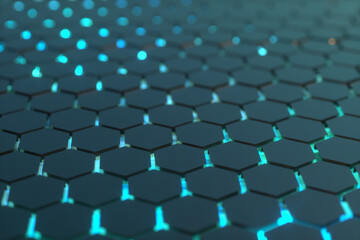 Abstract background with hexagons. Futuristic technology honeycomb mosaic. 3D render illustration
