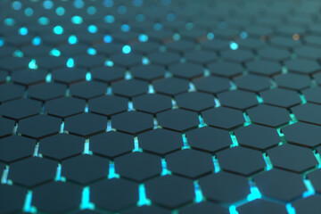 Obraz premium Abstract background with hexagons. Futuristic technology honeycomb mosaic. 3D render illustration
