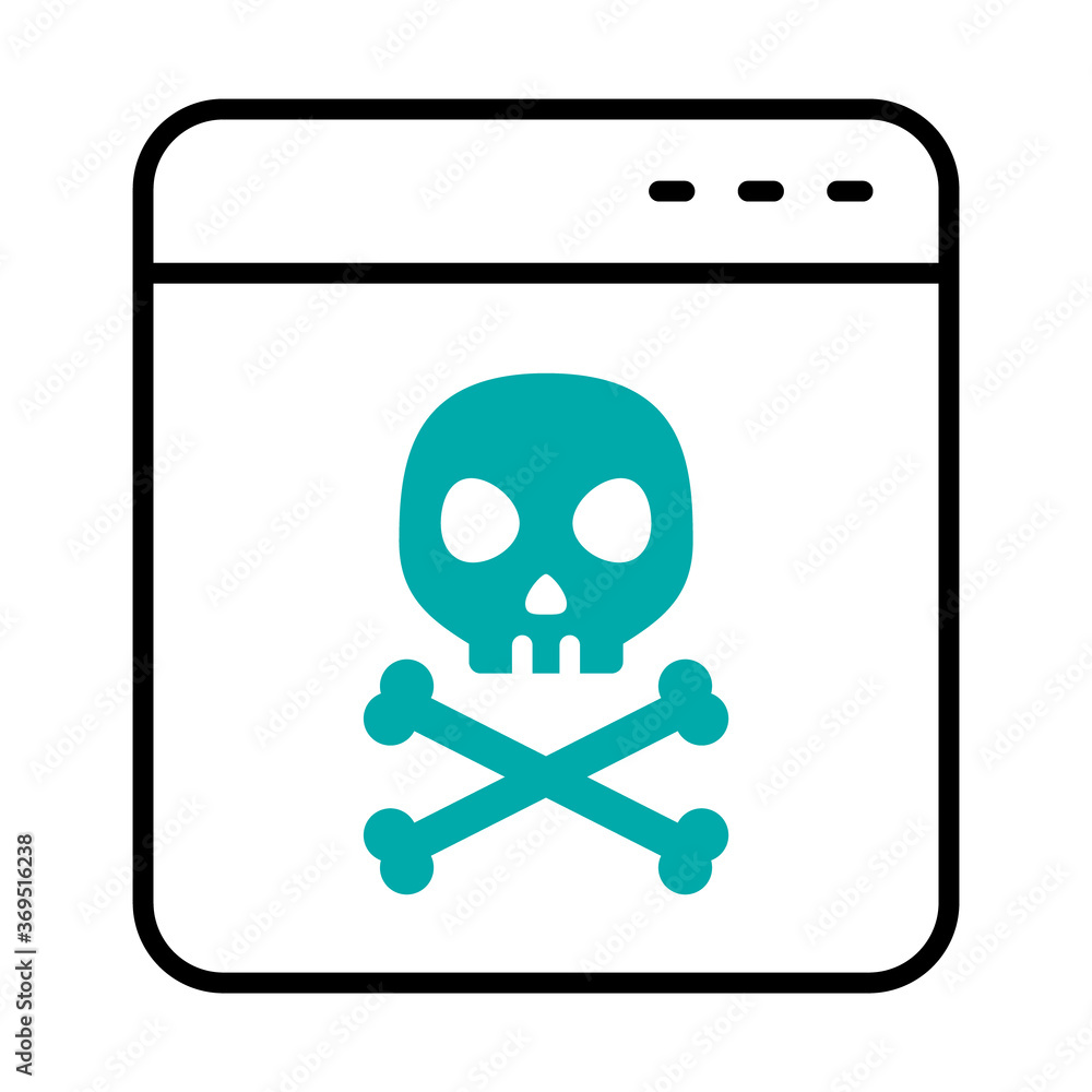Poster cyber security concept, web page with skull icon, half line half color style