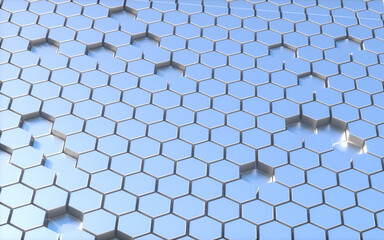 Abstract background with hexagons. Futuristic technology honeycomb mosaic. 3D render illustration