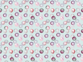 Seamless pattern. Colored transparent volumetric circles on a mint background. Drawing watercolor.
