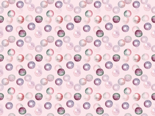 Seamless pattern. Colored transparent volumetric circles on a pink background. Drawing watercolor.