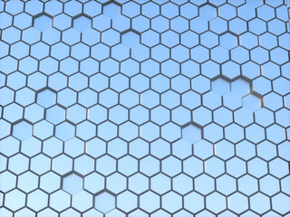 Abstract background with hexagons. Futuristic technology honeycomb mosaic. 3D render illustration