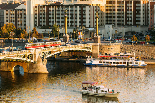 View of Svatopluk Cech Bridge or Cech Bridge in Prague, Czech Republic.
