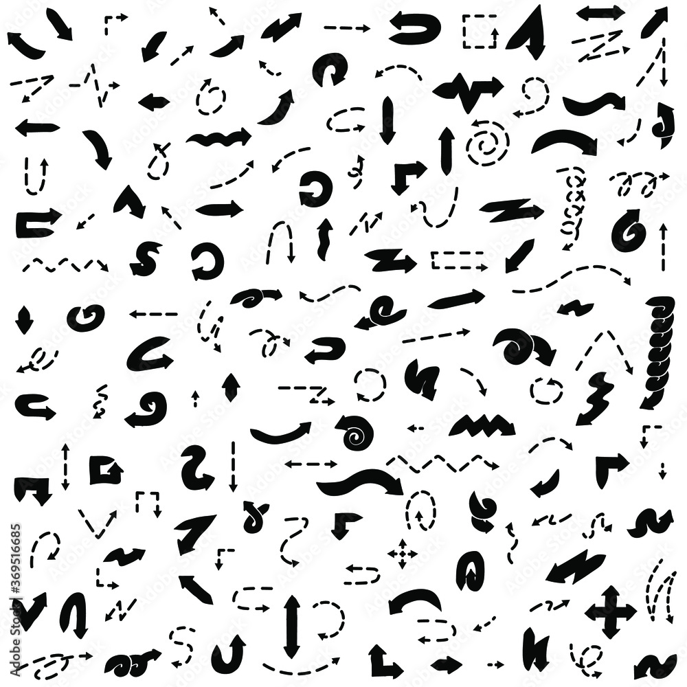Aufkleber abstract set black collection hand drawn different arrows elements vector design sketch style doodle