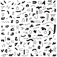 Abstract Set Black Collection Hand Drawn Different Arrows Elements Vector Design Sketch Style Doodle Line Brush Icons