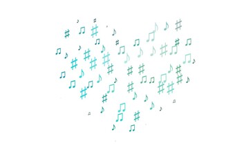 Light Blue, Green vector background with music symbols.