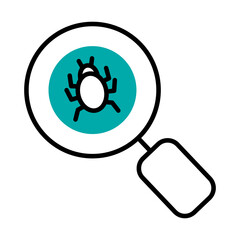 magnifying glass with bug icon, half line half color style