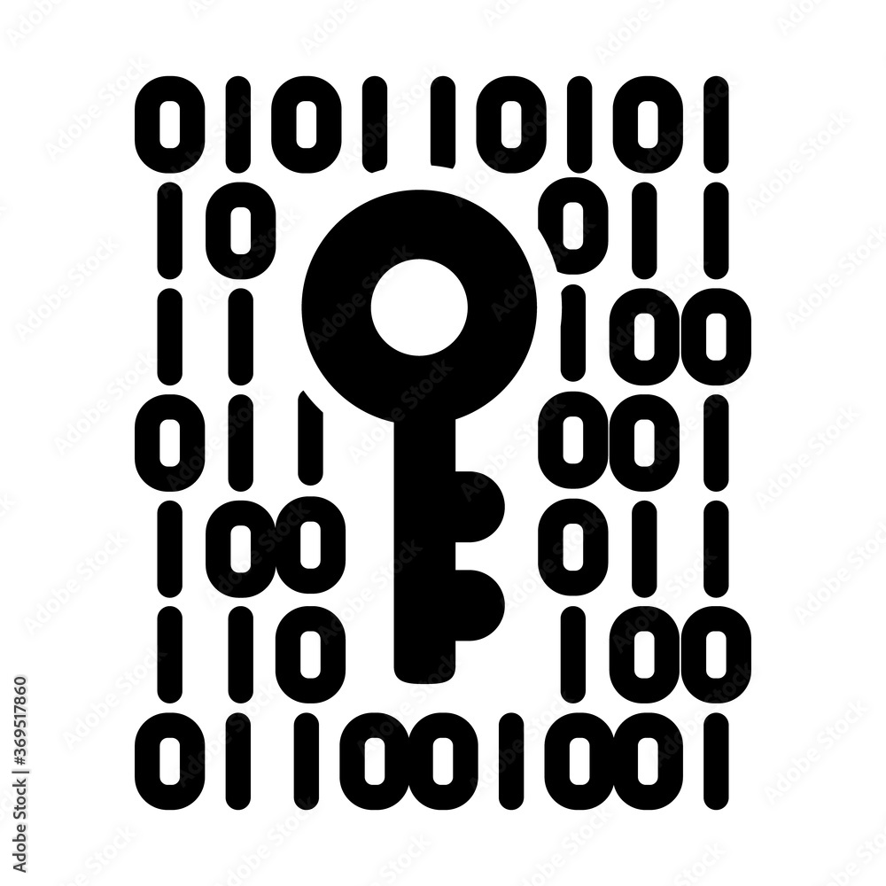 Poster binary code with key icon, silhouette style