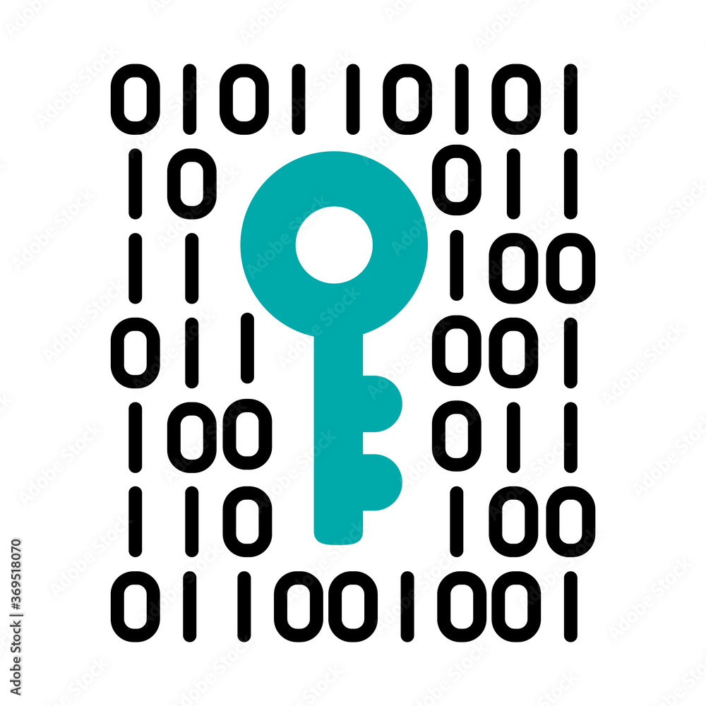 Poster binary code with key icon, half line half color style