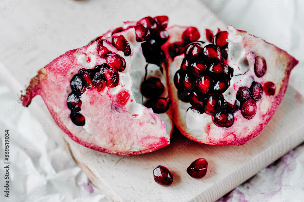 Wall mural full frame shot of pomegranates. background texture of pomegranate closeup.