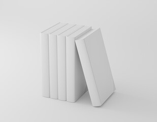 Template of stack blank book standing cover paperback textured paper , softcover square book on white floor background surface Perspective view, Mockup Magazine Cover, Brochure. 3d illustration.