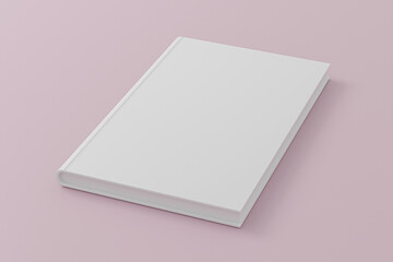 Template of blank book cover paperback textured paper , softcover square book on pink floor background surface Perspective view, Mockup Magazine Cover, Brochure for your design. 3d illustration.