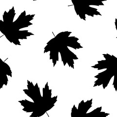 Seamless pattern silhouettes autumn maple leaves black color vector illustration