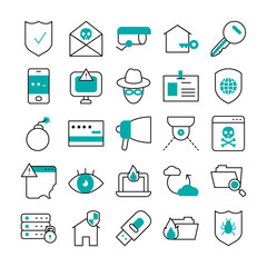 icon set of usb and cyber security, half line half color style