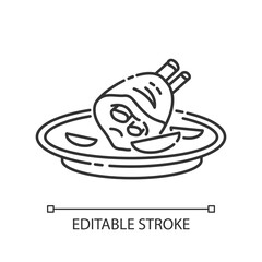 Roasted pork knuckle pixel perfect linear icon. German meat dish. Traditional european meal. Thin line customizable illustration. Contour symbol. Vector isolated outline drawing. Editable stroke