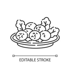 Falafel pixel perfect linear icon. Deep fried ball dish. Traditional eastern meal. Thin line customizable illustration. Contour symbol. Vector isolated outline drawing. Editable stroke