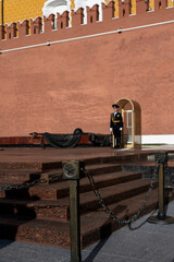 guard of honor at the old brick wall of the old kremlin