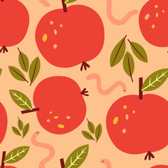 Modern seamless pattern with apples. Botany design for wrapping paper, fabrics, covers and cards. Vector illustration.