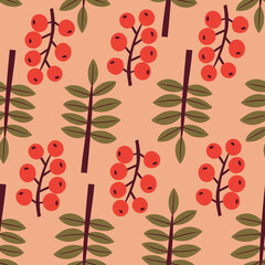 Modern seamless pattern with berries. Botany design for wrapping paper, fabrics, covers and cards. Vector illustration.