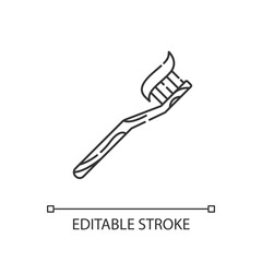 Bamboo toothbrush linear icon. Zero waste, dental hygiene thin line customizable illustration. Contour symbol. natural eco friendly product. Vector isolated outline drawing. Editable stroke