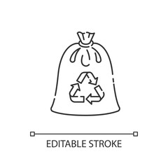 Compostable trash bag linear icon. Waste recycling thin line customizable illustration. Contour symbol. Refusing from plastic litter bags. Vector isolated outline drawing. Editable stroke