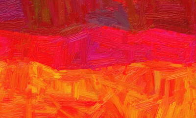 Red and orange bristle brush oil paint background, digitally created.