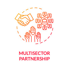 Multisector partnership red gradient concept icon. Partnership in business. Corporate stakeholders cooperation idea thin line illustration. Vector isolated outline RGB color drawing