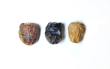 Ajwa Sukkari and Crown Shishi Dates Isolated on White Background